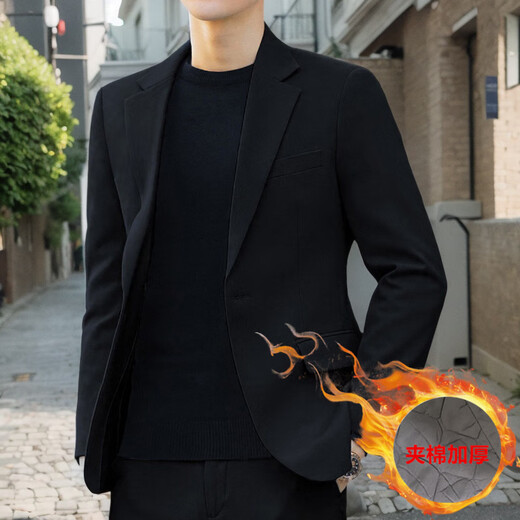 YISHion winter quilted suit suit men's Korean style trendy and versatile men's complete set of suit jackets slim and handsome top black quilted suit top L