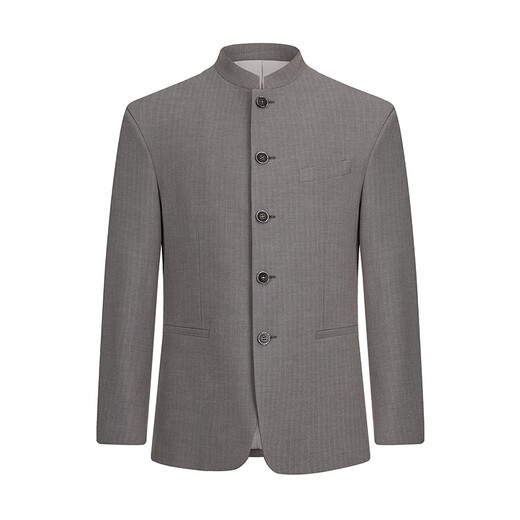 SEVEN suit men's 2025 autumn new herringbone jacquard five-breasted suit, Chinese stand-up collar, ash B44