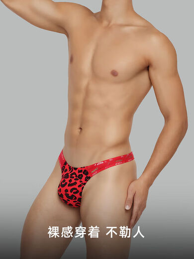 Men's underwear leopard print thong style ice silk briefs lace sexy transparent low waist U convex sports fun style panther pattern M100-120Jin Jin equals 0.5 kg