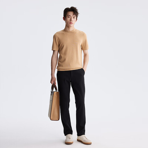 Lilang Light Fashion Cardigan en laine lavable en machine pour homme, 100 % laine, col demi-tortue, pull chaud à manches courtes, couleur blé (2 ans) L (170)