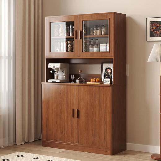 Konosu solid wood sideboard integrated wall-mounted living room wine cabinet tea cabinet storage cabinet multi-functional meal preparation storage storage cabinet four cabinet doors walnut color 80*34*182cm self-installation (installation tools provided)