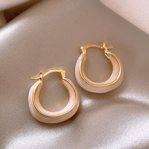 Drop glaze white U-shaped earrings for women, unique hot style, high-end luxury earrings, autumn and winter earrings, birthday gifts, gold U-shaped drop glaze earrings, one pair