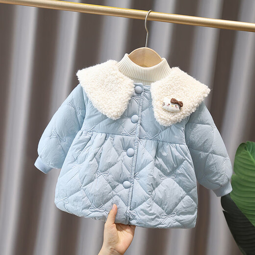 Burwilde International Brand Girls' Velvet Thickened Cotton Clothes 2025 New Winter Children's Winter Kitten Cotton Clothes for Girls Baby Protective Fur Collar Butterfly Quilted Embroidered Cotton Clothes Pink 120 cm
