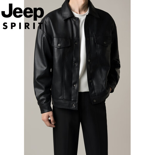 JEEP SPIRIT Jeep international brand autumn and winter trendy men's handsome high-end men's motorcycle short leather jacket jacket for men black 4XL