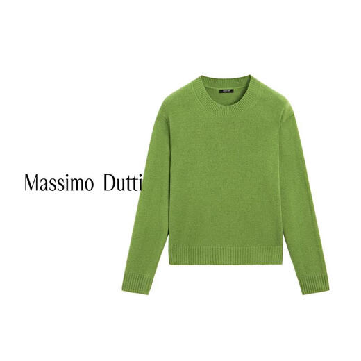 Massimo Dutti autumn and winter new product 2025 women's classic versatile basic wool blended round neck sweater sweater 05620593 Green XS (165/84A)