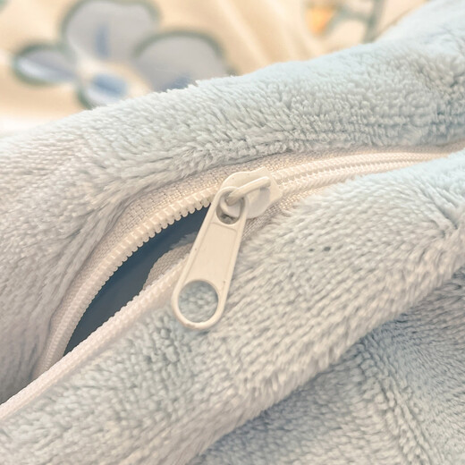 Saya ins style winter thickened coral velvet bed four-piece milk velvet duvet cover 200x230cm bed sheet and quilt cover set Happy Girl-Blue + Baby Blue Thickened and Warm 1.8m Sheet Style Four-piece Set-Duvet Cover 200x230cm