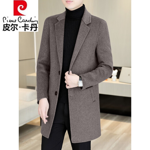 Pierre Cardin high-end double-sided woolen coat men's medium-length down gallbladder wool suit jacket casual sheep | plush woolen style 15X05 dark gray double-sided woolen coat XL suitable for 130-150Jin Jin equals 0.5 kg