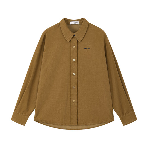 ELLE KIDS children's clothing Maillard long-sleeved shirt girls autumn and winter new corduroy embroidered retro style top khaki 130