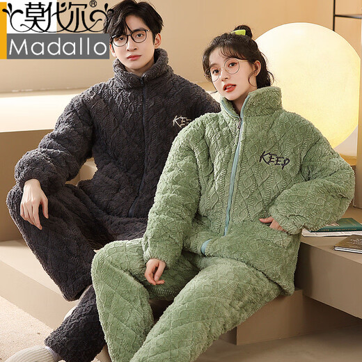 Modal couple pajamas for women autumn and winter quilted thickened long-sleeved new large size simple men's home wear suit 35817 2XL male-155-175Jin Jin is equal to 0.5 kg