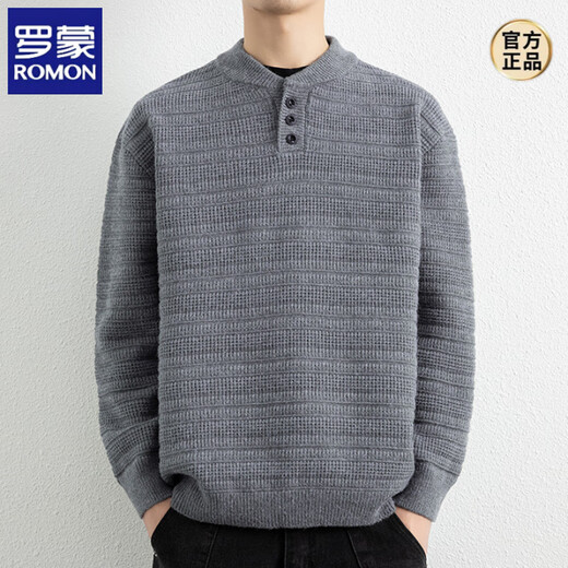 ROMON Henry collar sweater for men in autumn and winter, new thickened warm sweater for men, three-button inner base layer, dark gray M, about 95-115 Jin Jin equals 0.5 kg, can be worn