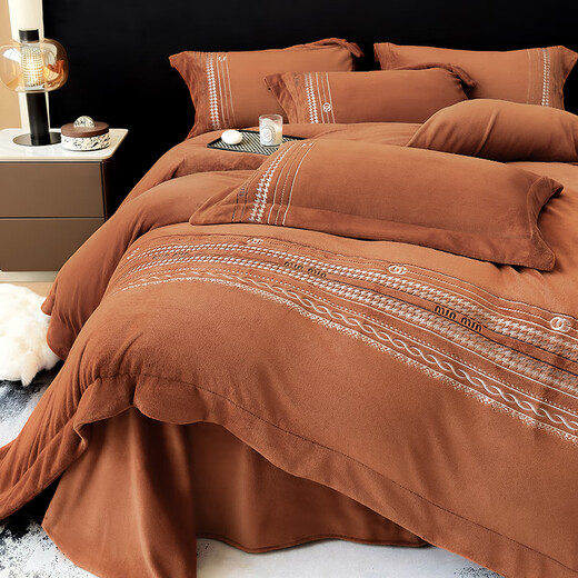 Mercury Series Thickened Anti-static Class A Baby Grade High Weight Milk Velvet Warm Four-piece Set Light Luxury Premium Sheet Sheet Bedding Velvet Hera-Emma Orange 1.5m Sheet Style (Duvet Cover 200*230cm)