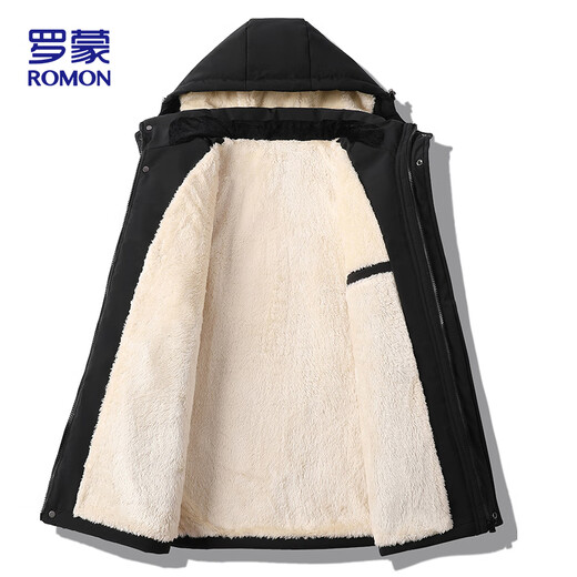 ROMON cotton jacket men's winter all-match casual warm plus velvet thickened cotton jacket ZH2237 black 2XL