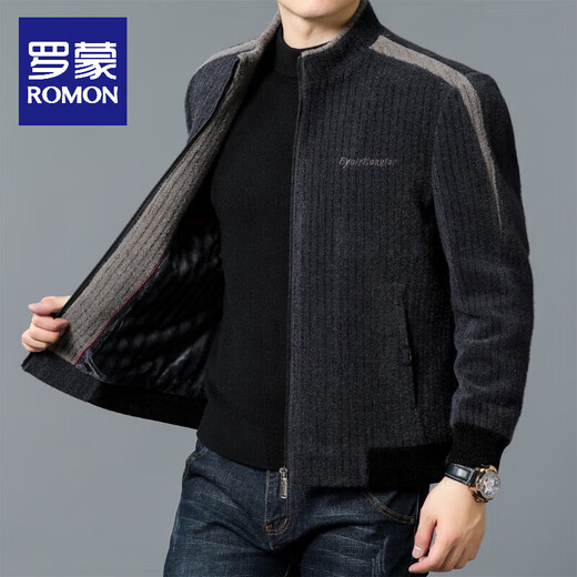 ROMON Woolen Jacket Men's New Autumn and Winter Casual Thick Middle-aged Dad Jacket Men's Warm and Cold-proof Jacket Men's Gray Velvet Thickened XL 135-150Jin Jin is equal to 0.5 kg