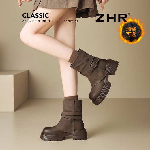 ZHR thick-soled short boots for women 2025 new winter retro pile boots Northeast plus velvet thickened Martin boots foreign style small short boots