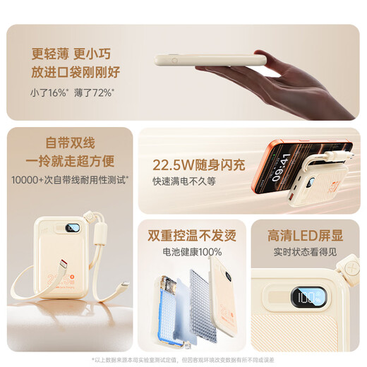 Kevo's best-selling 100W+ power bank comes with a cable, 3C certified, can be used on airplanes, 22.5W super fast charging, mini thin, compact, portable, large capacity, suitable for Huawei, Apple, and Xiaomi
