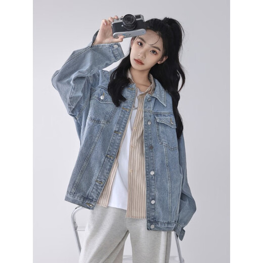 Semir Semir retro blue denim jacket for women spring and autumn new loose bf casual denim jacket top trendy blue Semir L (165) 88a