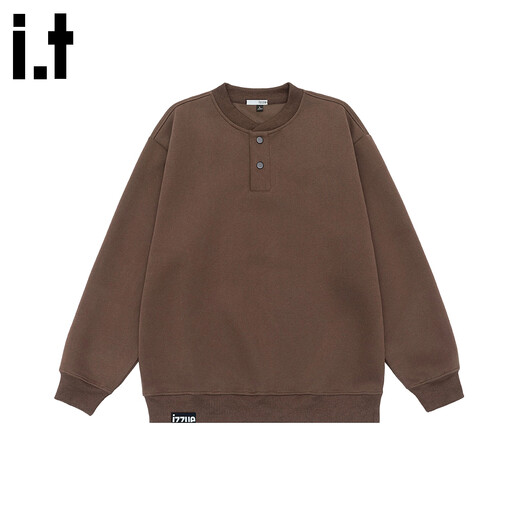Izzue it Hong Kong trendy brand Henry collar sweatshirt men's autumn and winter American retro trendy casual heavy pullover top brown official authentic M