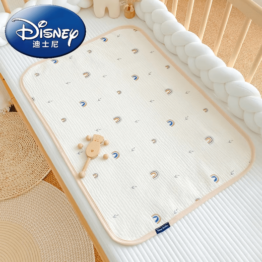 Disney (Disney) baby diaper pad, waterproof, washable and breathable, newborn baby pure cotton gauze sheet, large size mattress care pad, wrinkled cotton gauze diaper pad, cream color - Xingyue Bear 100x140cm