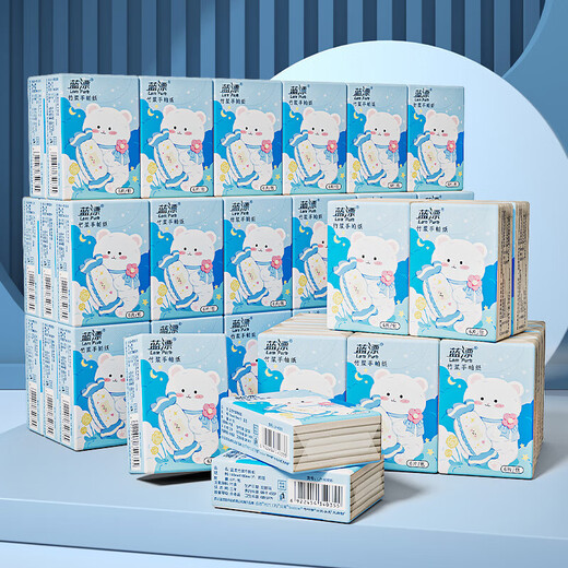 Cute pet series blue bleached handkerchief paper 4 layers thickened wettable water small pack tissue paper portable napkin 4 layers 6 pieces * 30 pack 4 layers thick
