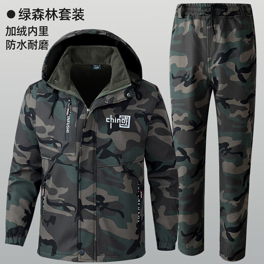 Outdoor soft shell jacket suit men's velvet thickened work clothes waterproof and windproof fishing cycling clothes to keep warm in winter Jacket black 3XL 185 size