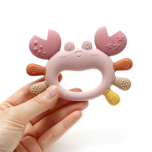 MOONPIE crab teether baby teething stick, anti-eating hand toy 6-12, food grade beige crab
