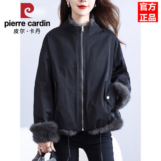 Pierre Cardin Whole Leather Genuine Rex Rabbit Fur Coat Women's 2025 Winter New Casual Western Style One-Purpose Reversible Party Overcoat Black L