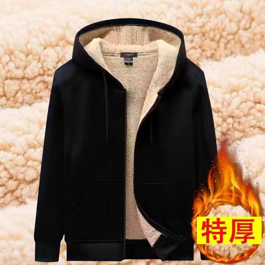 Cotton-padded jacket men's winter 2025 new lamb velvet thickened and warm youth casual loose hooded cold-proof cotton-padded jacket black plus velvet 2XL