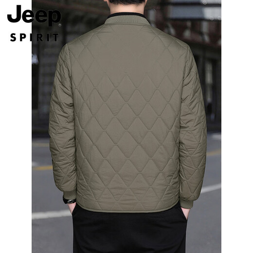 JEEP SPIRIT men's velvet thickened liner cotton coat cold-proof cotton coat student base layer small cotton-padded jacket warm short coat khaki zipper style L recommended 118Jin Jin equal to 0.5 kg or less