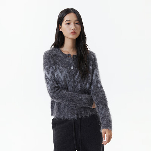 Broadcast casual loose front shoulder jacquard knitted cardigan for women 25 winter new style temperament sweater jacket DDS4UD5147 G20 frost gray L