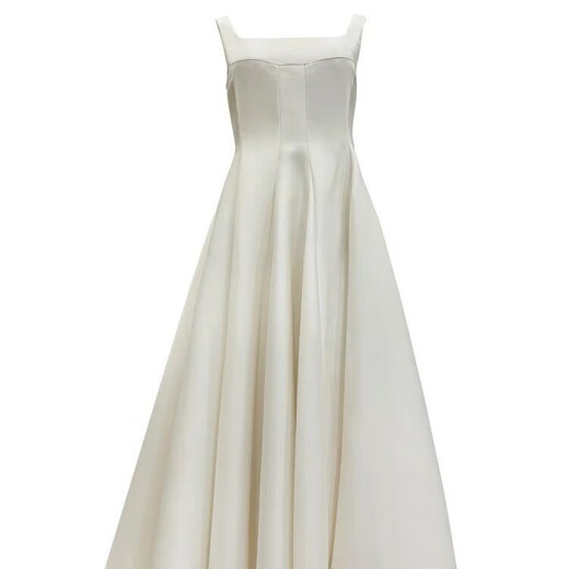 
Outdoor light wedding dress French simple satin Hepburn style registration small white skirt waist-hugging suspender dress white S