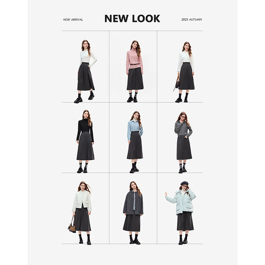 Betu Women's 2025 Winter New Style Mid-High Waist Striped Design Retro Umbrella Skirt Skirt Women 2510T73 Dark Gray L