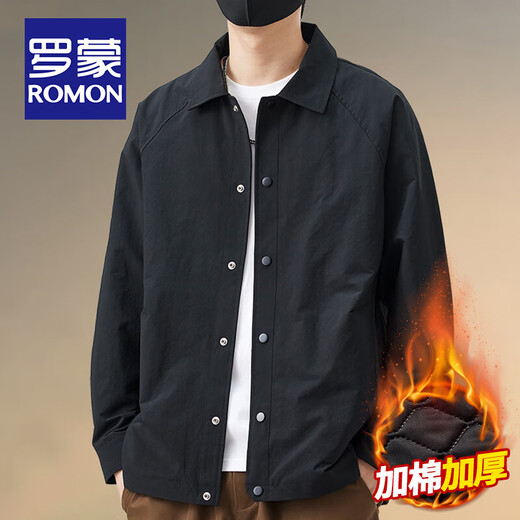 ROMON Men's Lapel Jacket 2025 Spring and Autumn New Solid Color Casual Handsome Top Loose Simple Fashion Windproof Jacket Regular Style 8802 Gray Green XL (Recommended 135-155 Jin Jin equals 0.5 kg)