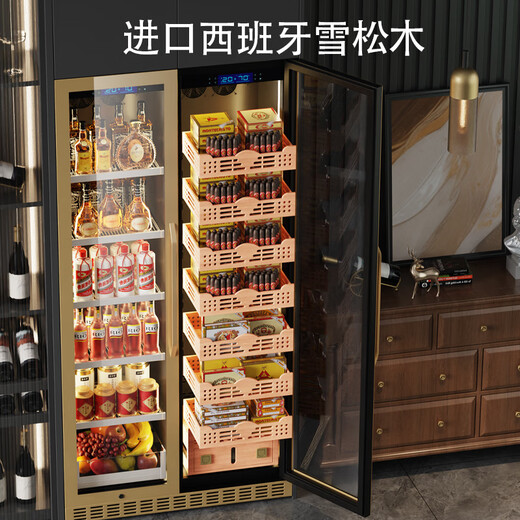 Brangdy German imported quality high-end solid wood cigar cabinet constant temperature and humidity compressor cedar wood with lock double door red wine ice bar maintenance embedded humidifier wine cabinet black 2/meter high (thin version 53c/m) double cigar (cedar wood liner)