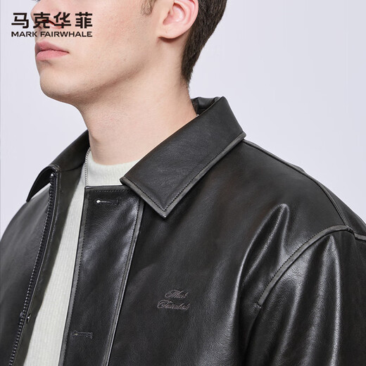 马克华菲鹅绒皮衣夹克男2025秋冬新款潮流防风翻领工装保暖PU外套7002 茶灰绿254 S 165