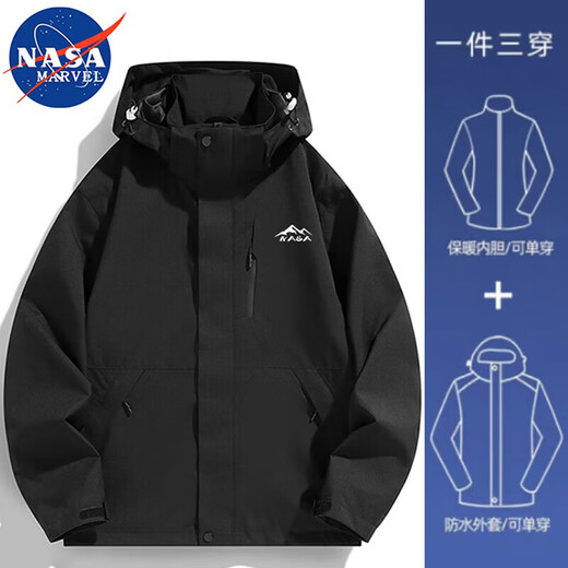 NASA MARVEL Jacket Men's Spring and Autumn Hooded Jacket Casual Top Couple Windproof Mountaineering Wear Ivory White L