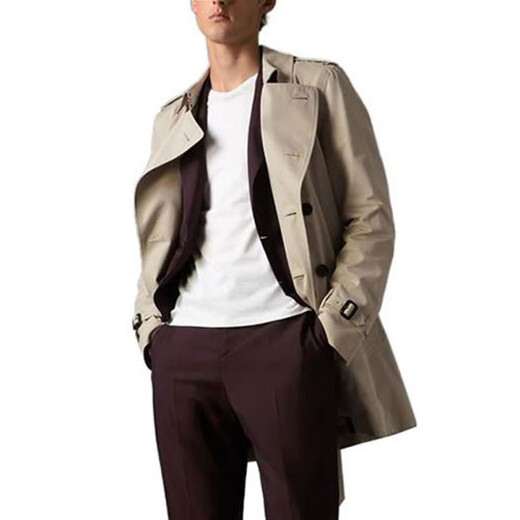 BURBERRY New Year's gift Burberry SS23 solid color Kensington mid-length windbreaker, men's style, beige color, beige color, one size 48