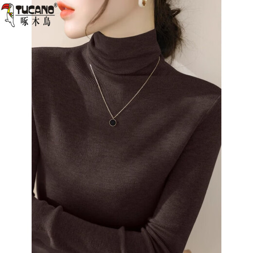 Woodpecker (TUCANO) sweater pile collar sweater for women 2025 autumn and winter new slim fit thickened warm sweater with base layer for women, dark gray, one piece for winter, thickened L 100-120