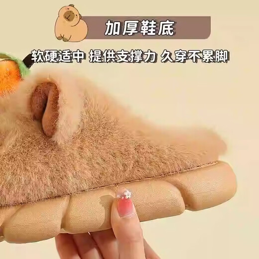 Zhizhou children's cotton slippers with heel capipala for boys and girls aged 3-6 years old, 6-9 years old, winter plush warm non-slip home shoes, brown capipala card size, it is recommended to go up one size, 24-25 sizes, inner length is about 15.5cm