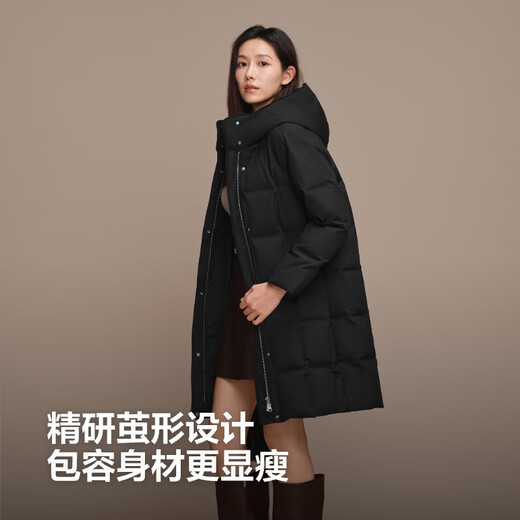 Bosideng 25 years winter women's goose down thickened hooded loose mid-length business versatile shopping mall down jacket