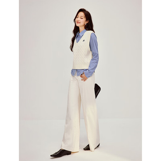 INMAN Striped Cotton Waist Slim Shirt 2026 Spring Women's New Design Slim Long Sleeve Shirt Dark Blue S