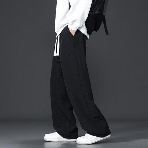 CLOR sherpa pants men's autumn and winter thickened velvet warm casual sports straight pants CL113 black XL