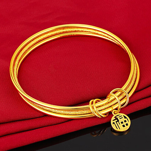 Fuwu yellow I gold 18IK Sansheng Sanshi bracelet for women 24Ik yellow I gold faded multi-circle blessing sign Lotus style Nei Jing 54