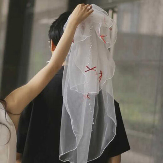 Bai Qixin's veil, proposal and certificate, bride's confession, photography, bow, photo props, adult ceremony, graduation season, red bow, pearl veil, hair comb