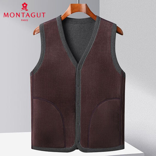 梦特娇（MONTAGUT）秋冬季中老年背心马夹男士加厚保暖外套宽松坎肩外穿爸爸装 浅灰色【加绒马甲】 加厚 2XL 建议115-135斤穿