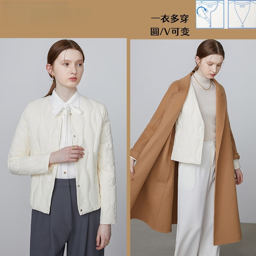 SENLIYA International Light Luxury High-end Down Jacket Striped Lightweight Down Vest Women's White Duck Down Coat with Bottoming and Slim Feathers Beige Ready in Stock and Delivered in Seconds S