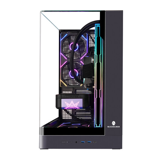 Wanjia Wenjie PLUS noir monobloc verre incurvé vue sur la mer châssis de salle ordinateur de jeu de bureau ATX/360 refroidi à l'eau/branché à l'arrière barre lumineuse TypeC/ARGB transparente sur trois côtés