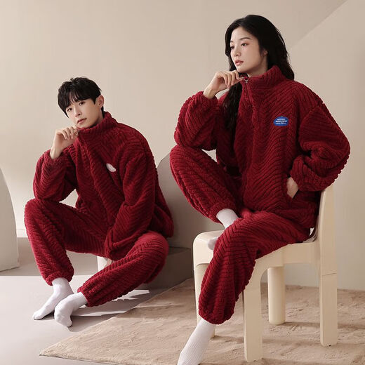 Victoria's Style 2 Set Price Flannel Couple Pajamas Winter Thickened Warm Coral Fleece Men's Suit Casual Outerwear Home Clothing Women 9011 M Female + Male L