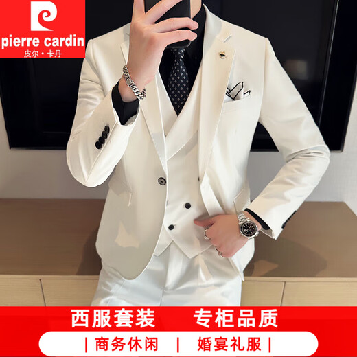 Pierre Cardin's new high-end single-breasted suit men's jacket slim fit three-piece suit autumn and winter high-end business suit dark green (suit + pants + vest) three-piece L (175) -