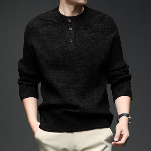 AX Armani broken code 2026 spring and autumn men's thick knitted sweater thick round neck sweater Henry collar three-button set pink M recommended 95-120Jin Jin equals 0.5 kg