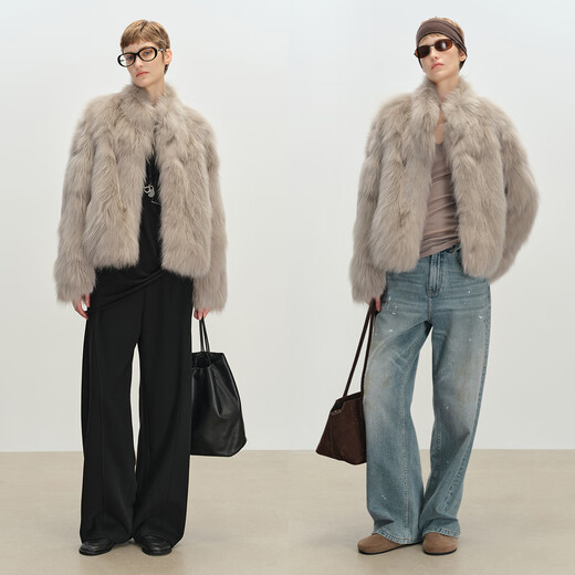 MSBEAST Miss Beast custom-dyed Finnish SAGA special silver fox fur stand-up collar fur short coat winter丨Rose flower graphite gray S